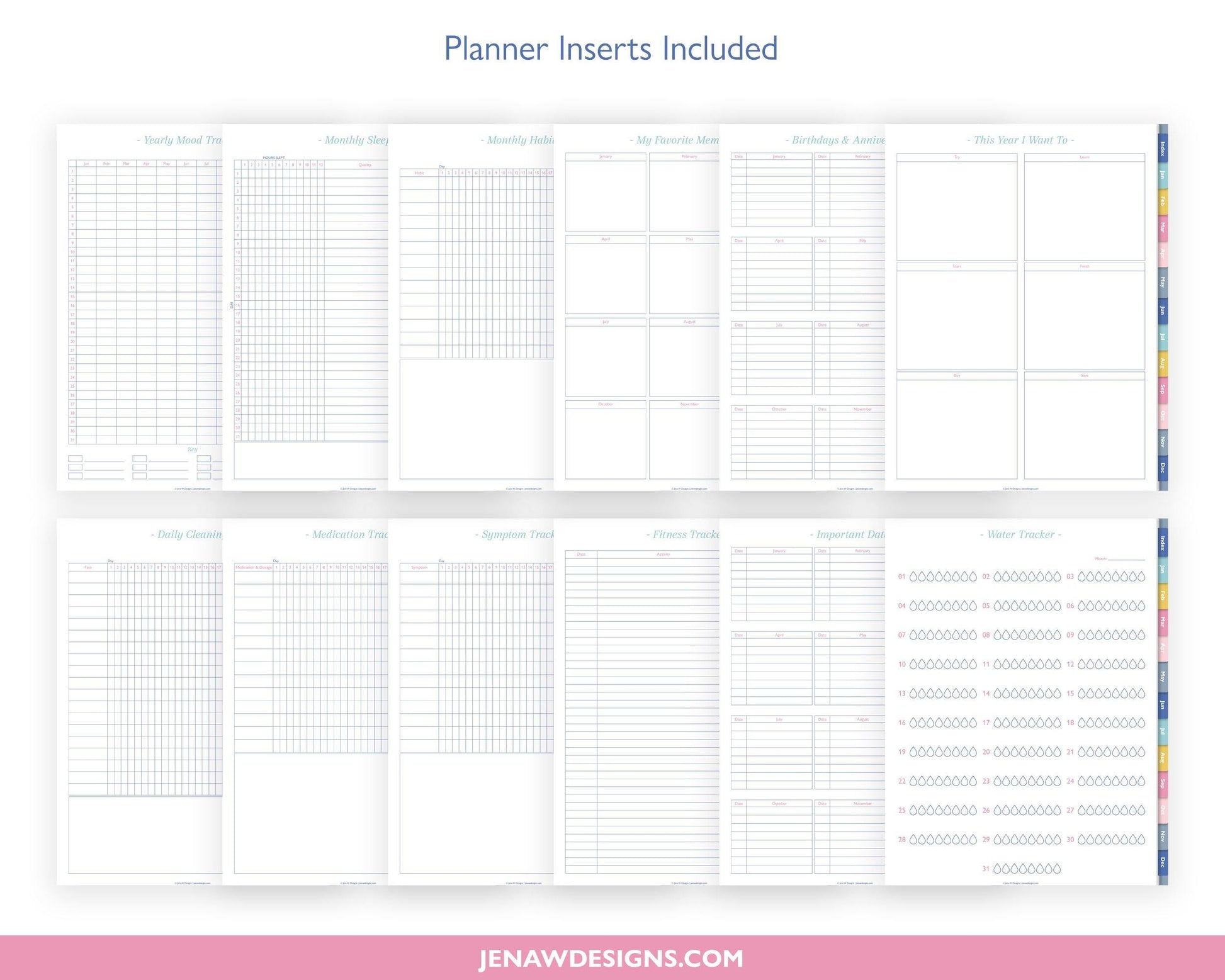 Undated Daily Planner with Colored Tabs - Jena W Designs