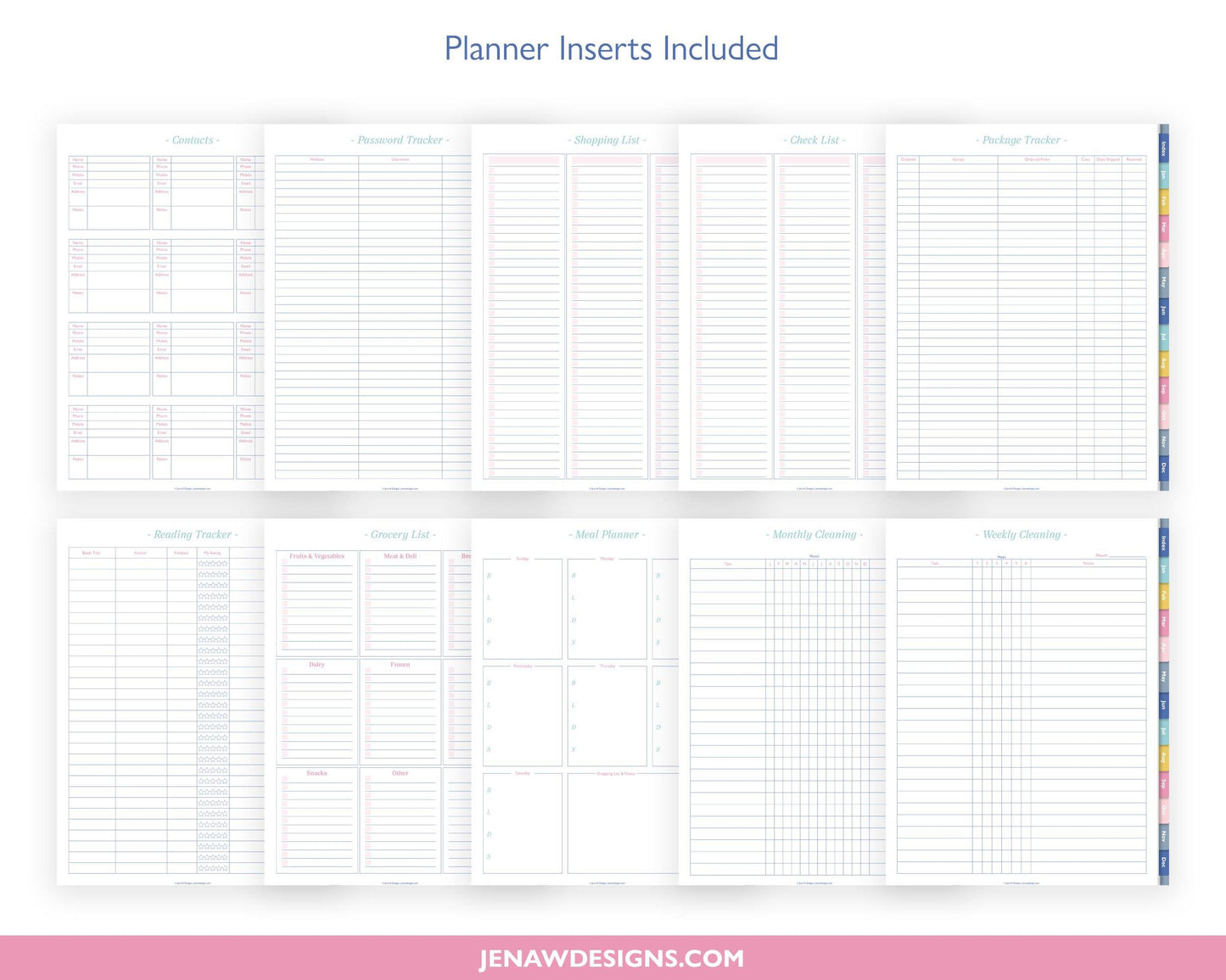 Undated Daily Planner with Colored Tabs - Jena W Designs