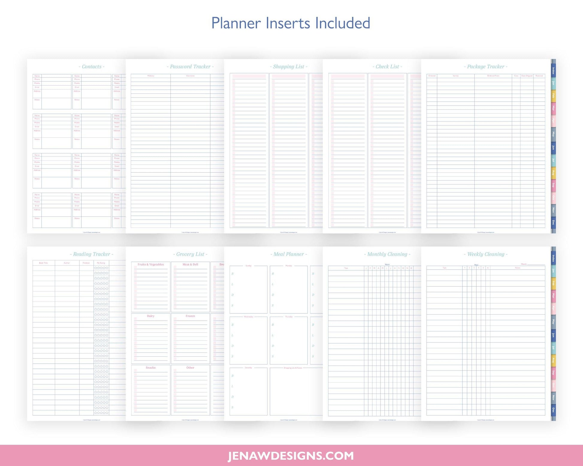 Undated Daily Planner with Colored Tabs - Jena W Designs