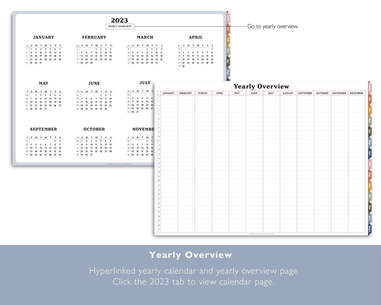 2023 Monthly + Weekly + Daily Digital Planner With 24 Custom Sections | Weekly Landscape Agenda