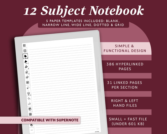 12 Section Notebook | for Supernote