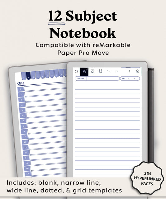12 Subject Notebook | for reMarkable Paper Pro Move