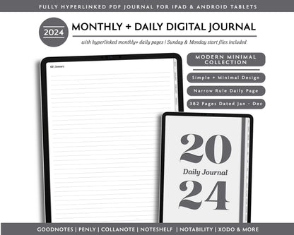 2024 Simple Daily Digital Journal | Modern Minimal Collection
