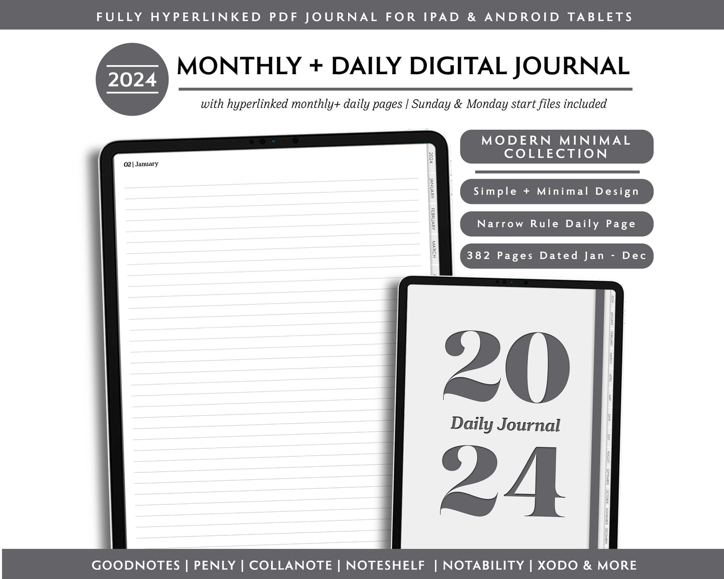 2024 Simple Daily Digital Journal | Modern Minimal Collection