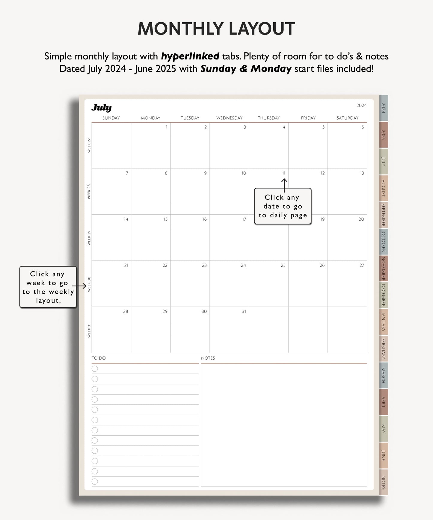 2024 2025 Mid Year Daily Planner | Minimal Modern Simple Agenda