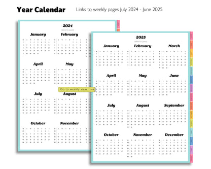 2024 2025 Mid Year Weekly Planner | Simple Minimal