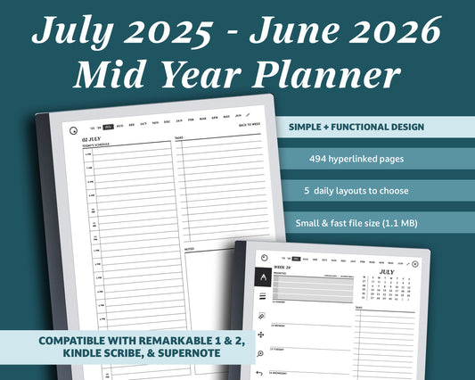 2025 2026 July Start Daily Planner | for reMarkable