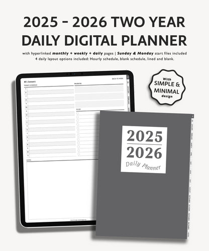 2025 2026 Two Year Daily Planner | Minimal Modern Simple Agenda