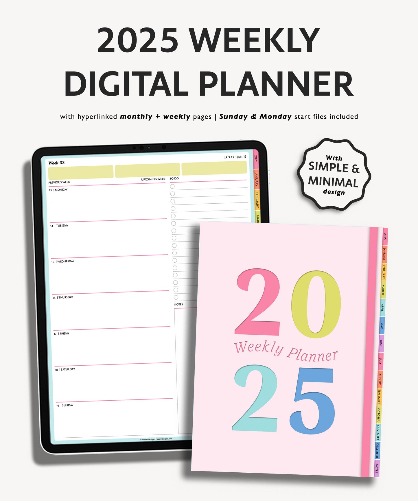 2025 Weekly Planner | Minimal Modern Simple Agenda