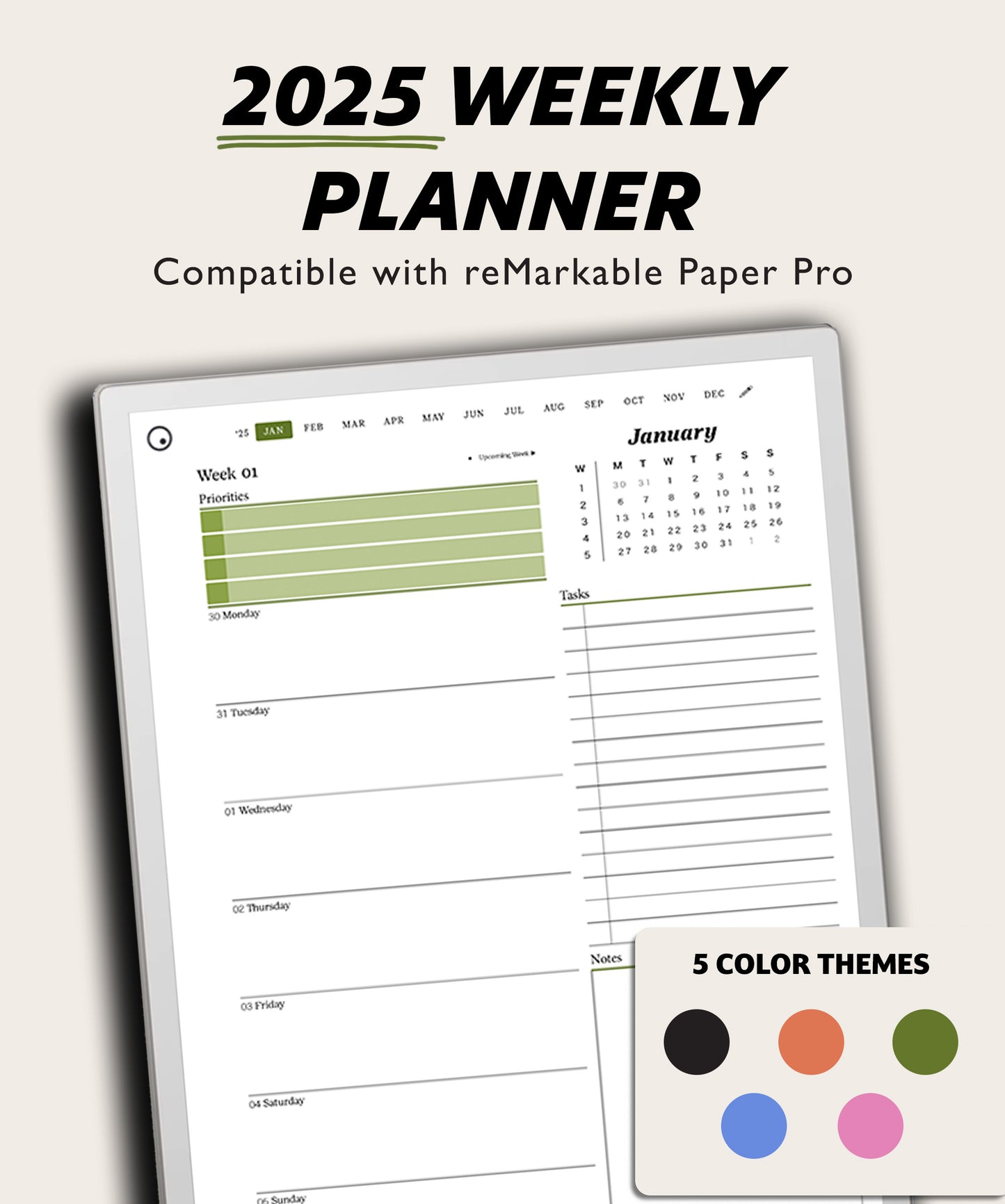 2025 Weekly Planner | for reMarkable Paper Pro