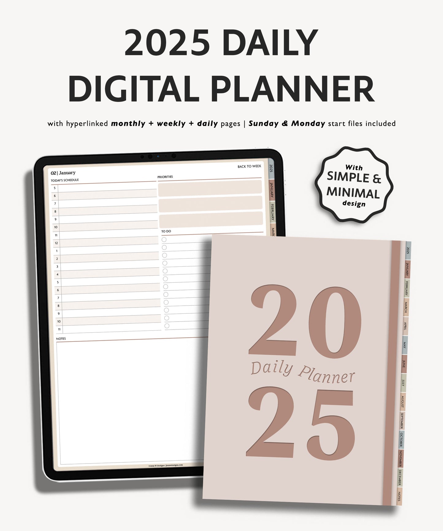 2025 Daily Planner | Minimal Modern Simple Agenda