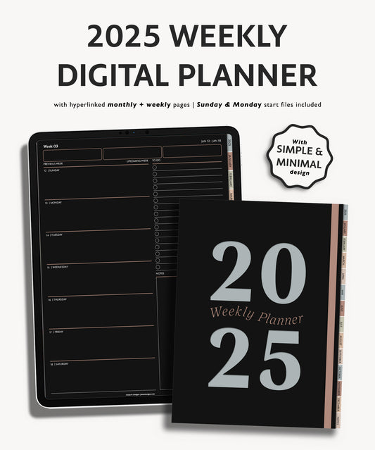 2025 Weekly Planner Dark Mode | Minimal Modern Simple Agenda