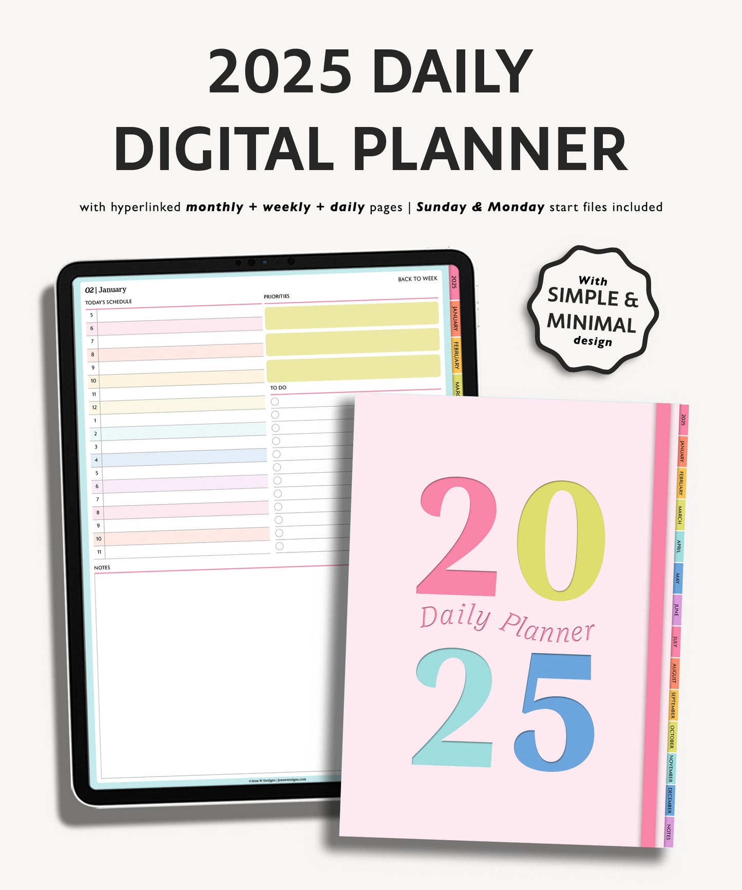 2025 Daily Planner | Minimal Modern Simple Agenda