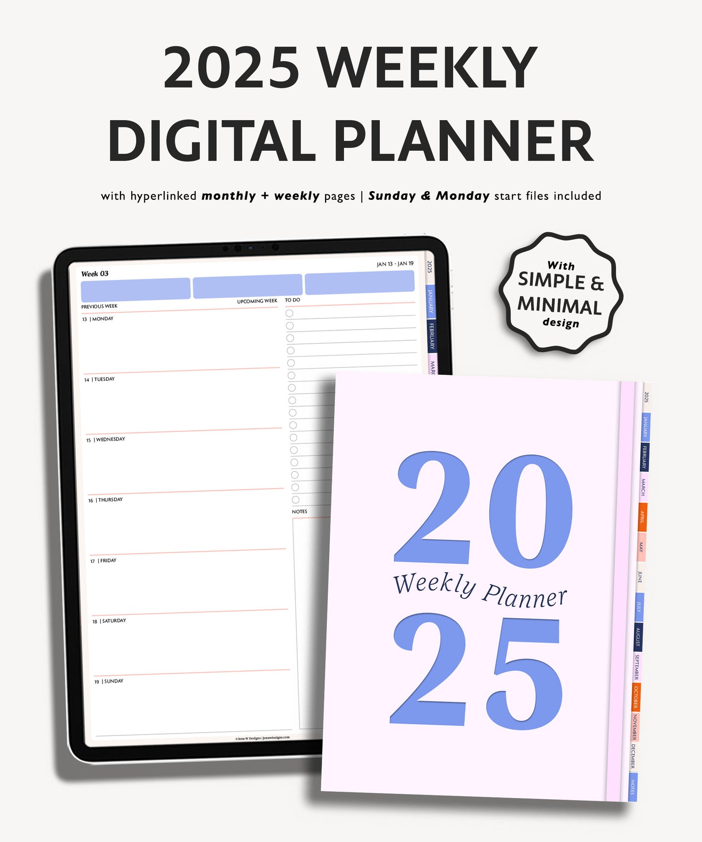 2025 Weekly Planner | Minimal Modern Simple Agenda