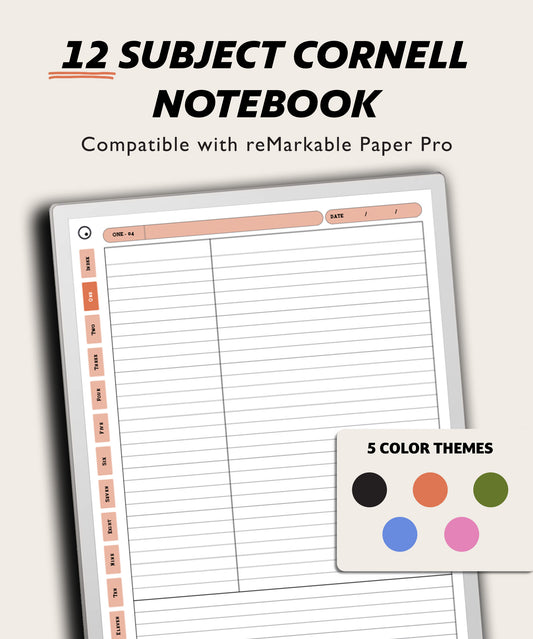 12 Section Cornell Notebook | for reMarkable Paper Pro
