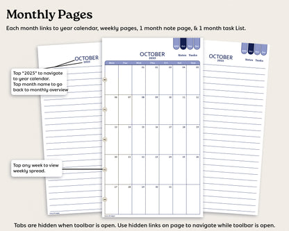 2025 Dated October-December Weekly Digital Planner for reMarkable Paper Pro Move | Mini Planner