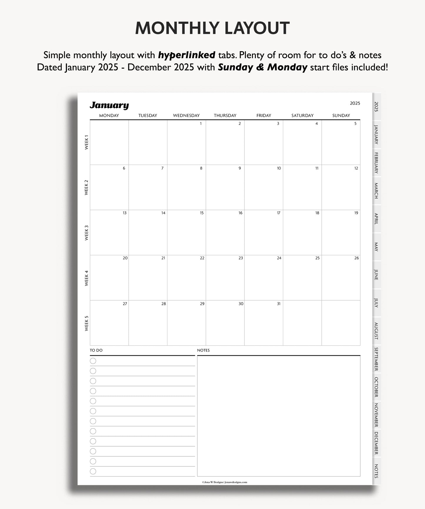 2025 Monthly Planner | Minimal Modern Simple Agenda