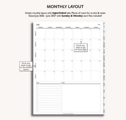 2026 2027 Mid Year Weekly Planner | Minimal Modern Simple Agenda