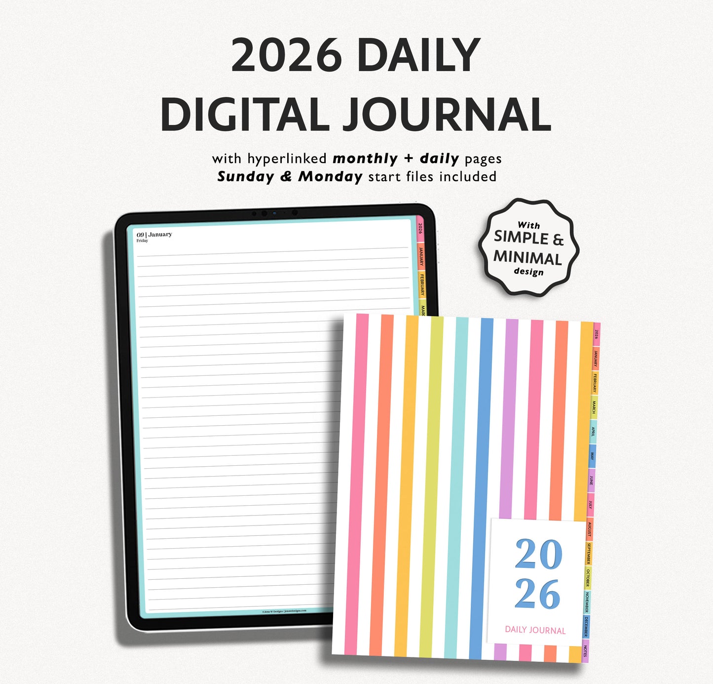 2026 Daily Journal | Minimal Modern Simple Diary
