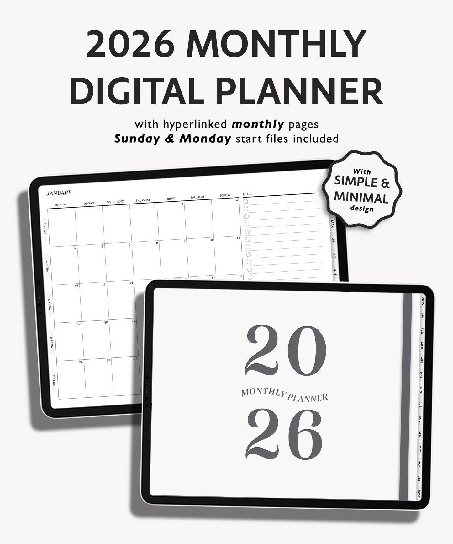 2026 Simple Landscape Monthly Digital Planner | Modern Minimal