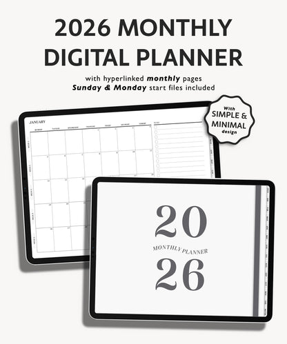 2026 Simple Landscape Monthly Digital Planner | Modern Minimal