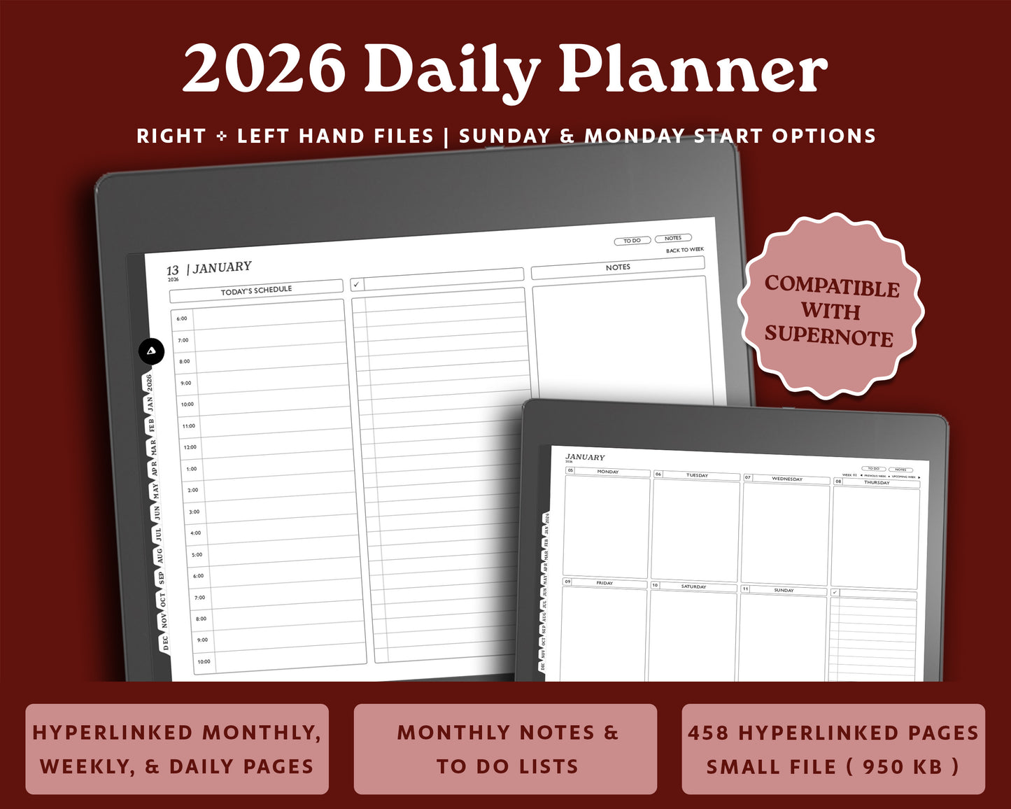 2026 Daily Digital Planner | Landscape Planner for Kindle Scribe