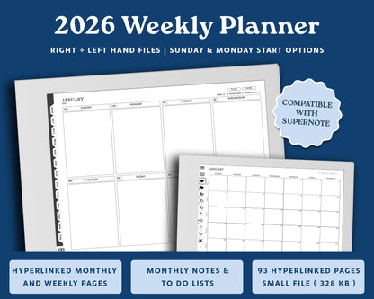 2026 Digital Planner for Supernote: Landscape Monthly Weekly Agenda