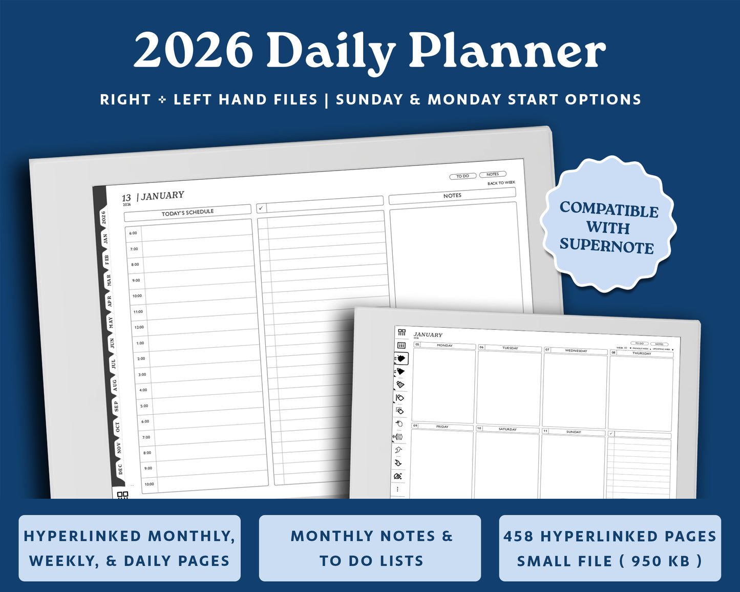 2026 Daily Digital Planner | Landscape Planner for Supernote