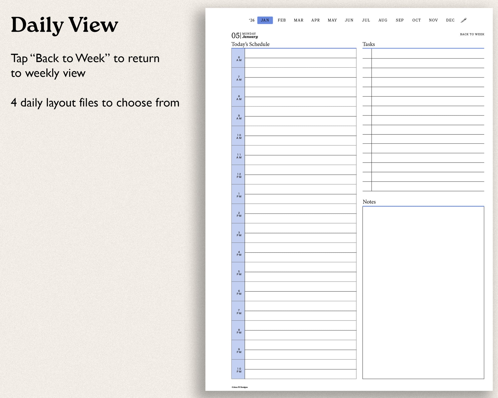 Daily schedule template with time slots and notes for remarkable paper pro