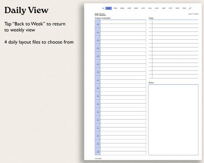 Daily schedule template with time slots and notes for remarkable paper pro