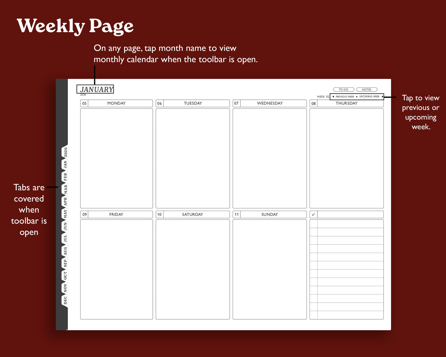 2026 Digital Planner for Kindle Scribe | Landscape Monthly Weekly Agenda