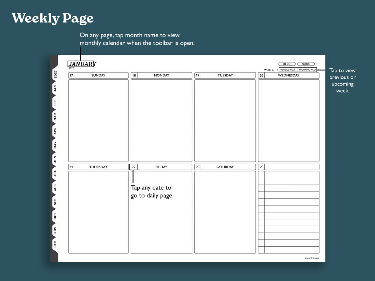 2027 Daily Planner | Landscape Planner for reMarkable 2, Paper Pro, & Paper Pure