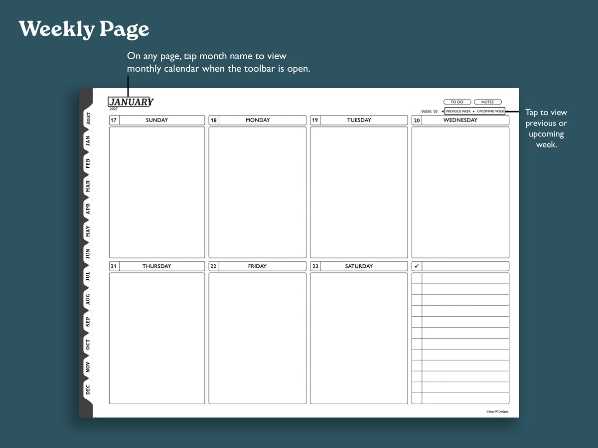 2027 Weekly Planner with To Do Lists | Landscape Planner for reMarkable 2, Paper Pure, Paper Pro
