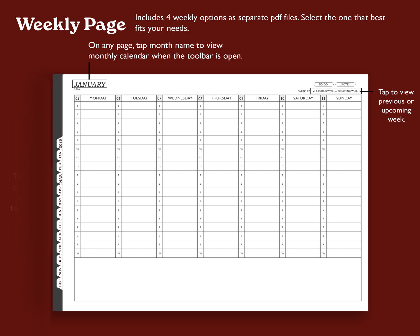 2026 Hourly Weekly Digital Planner | Landscape Planner for Kindle Scribe
