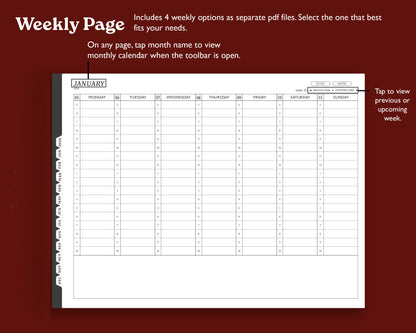 2026 Hourly Weekly Digital Planner | Landscape Planner for Kindle Scribe