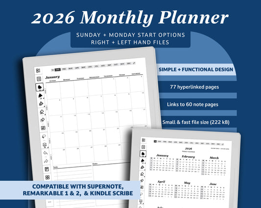 2026 Monthly Digital Planner | for Supernote
