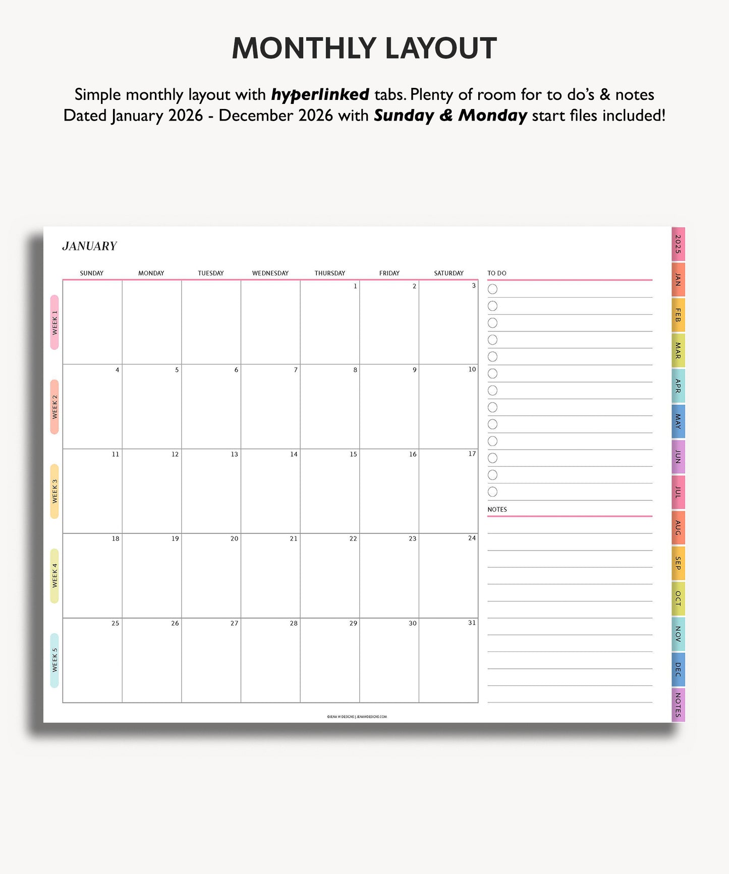 2026 Simple Landscape Monthly Digital Planner | Modern Minimal
