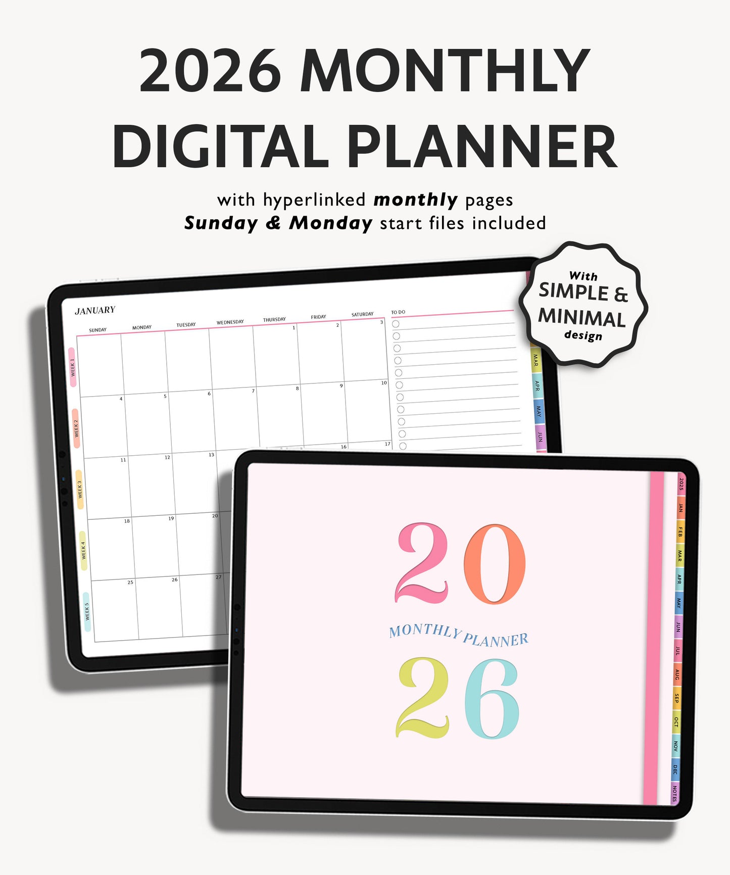 2026 Simple Landscape Monthly Digital Planner | Modern Minimal