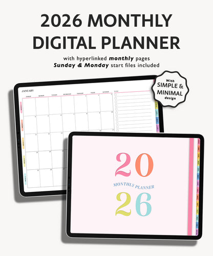 2026 Simple Landscape Monthly Digital Planner | Modern Minimal
