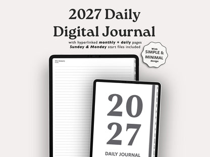 2027 Daily Journal | Minimal Modern Simple Diary