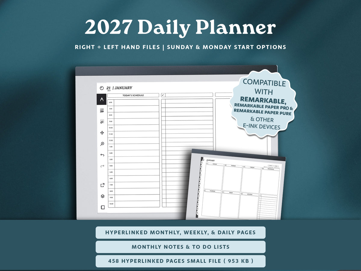 2027 Daily Planner | Landscape Planner for reMarkable 2, Paper Pro, & Paper Pure