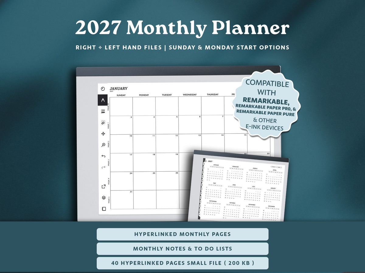 2027 Monthly Planner with To Do Lists | Landscape Planner for reMarkable 2, Paper Pro, & Paper Pure
