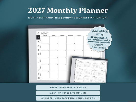 2027 Monthly Planner with To Do Lists | Landscape Planner for reMarkable 2, Paper Pro, & Paper Pure