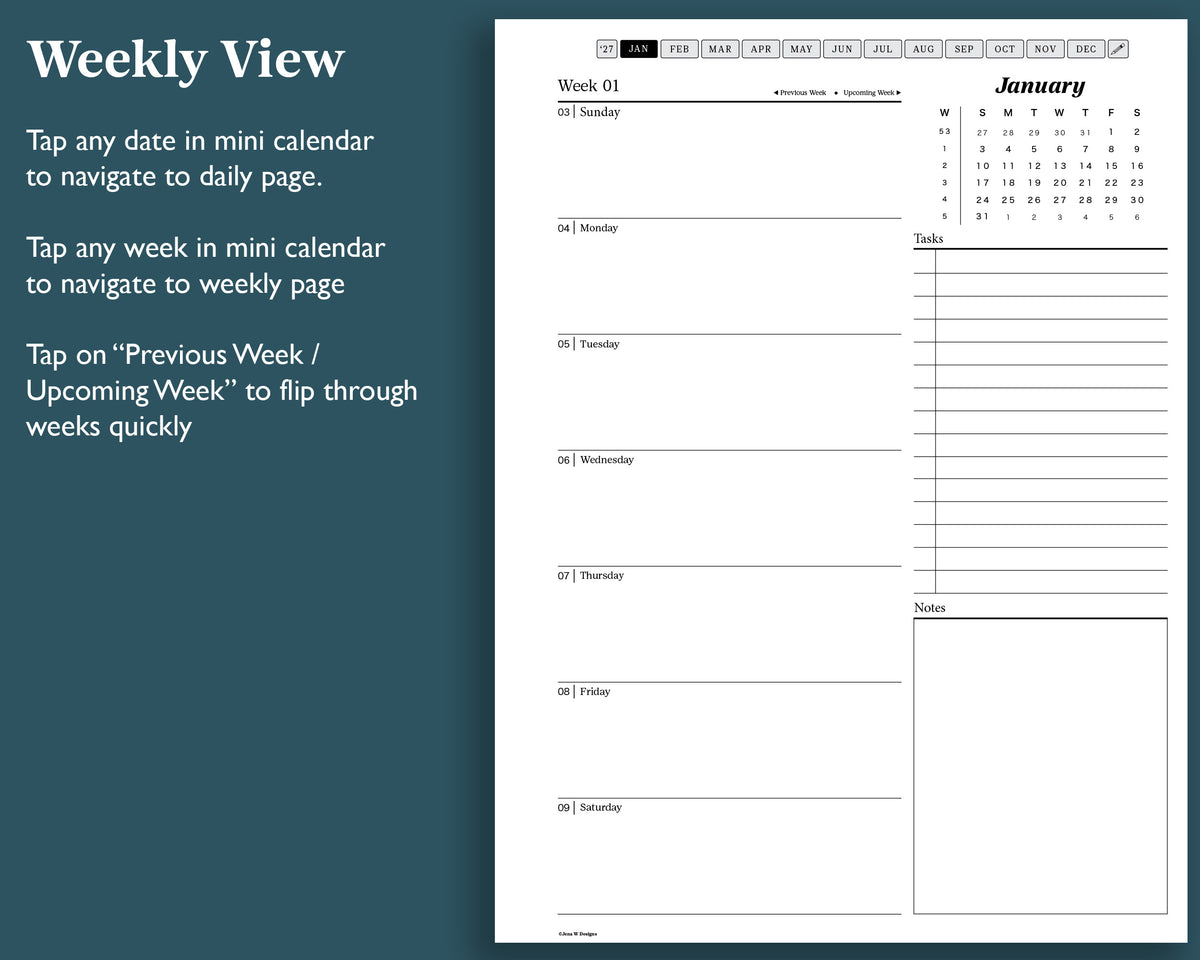 2027 Daily Planner | for reMarkable, Paper Pure, Paper Pro
