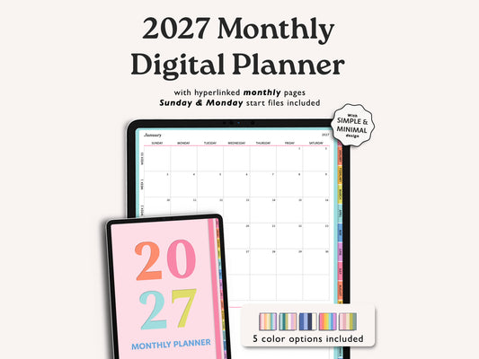 2027 Dated Monthly Digital Planner – Minimalist Planner for iPad & Android Tablets