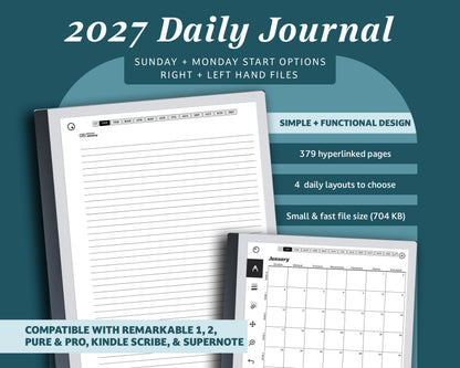 2027 Daily Journal | for reMarkable 2, Paper Pure, & Paper Pro