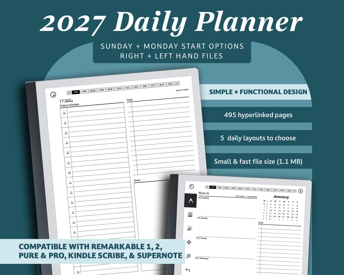 2027 Daily Planner | for reMarkable, Paper Pure, Paper Pro