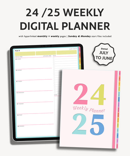 2024 2025 Mid Year Weekly Planner | Simple Minimal