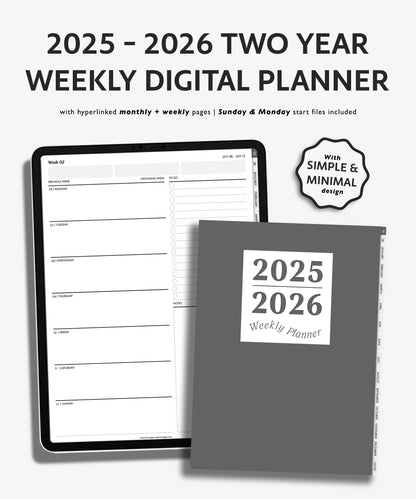 2025 2026 Two Year Weekly Planner | Minimal Modern Simple Agenda