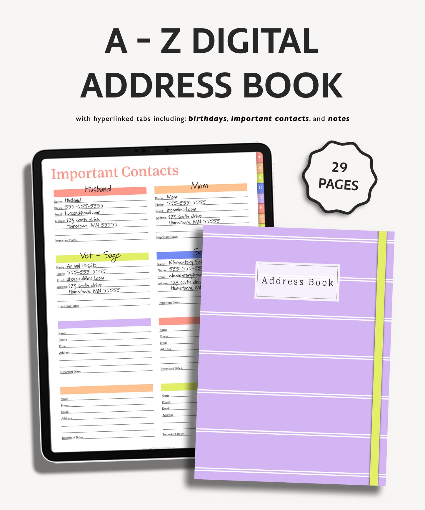 Digital Address Book | Hyperlinked PDF Contact Book